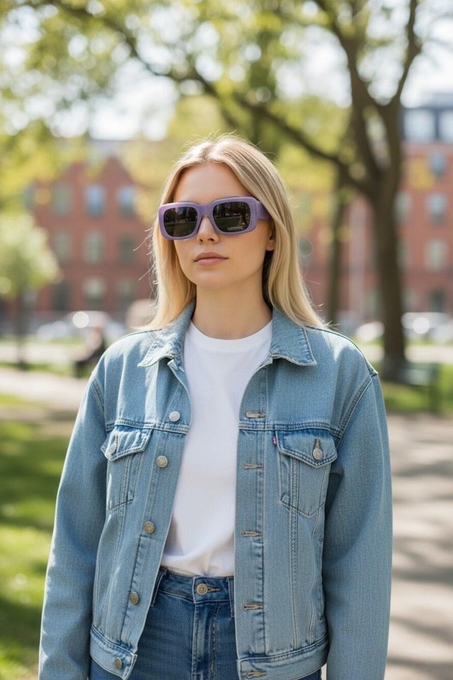 Sunglasses Womens One Size Purple Square Oversized Black Tinted UV Protection